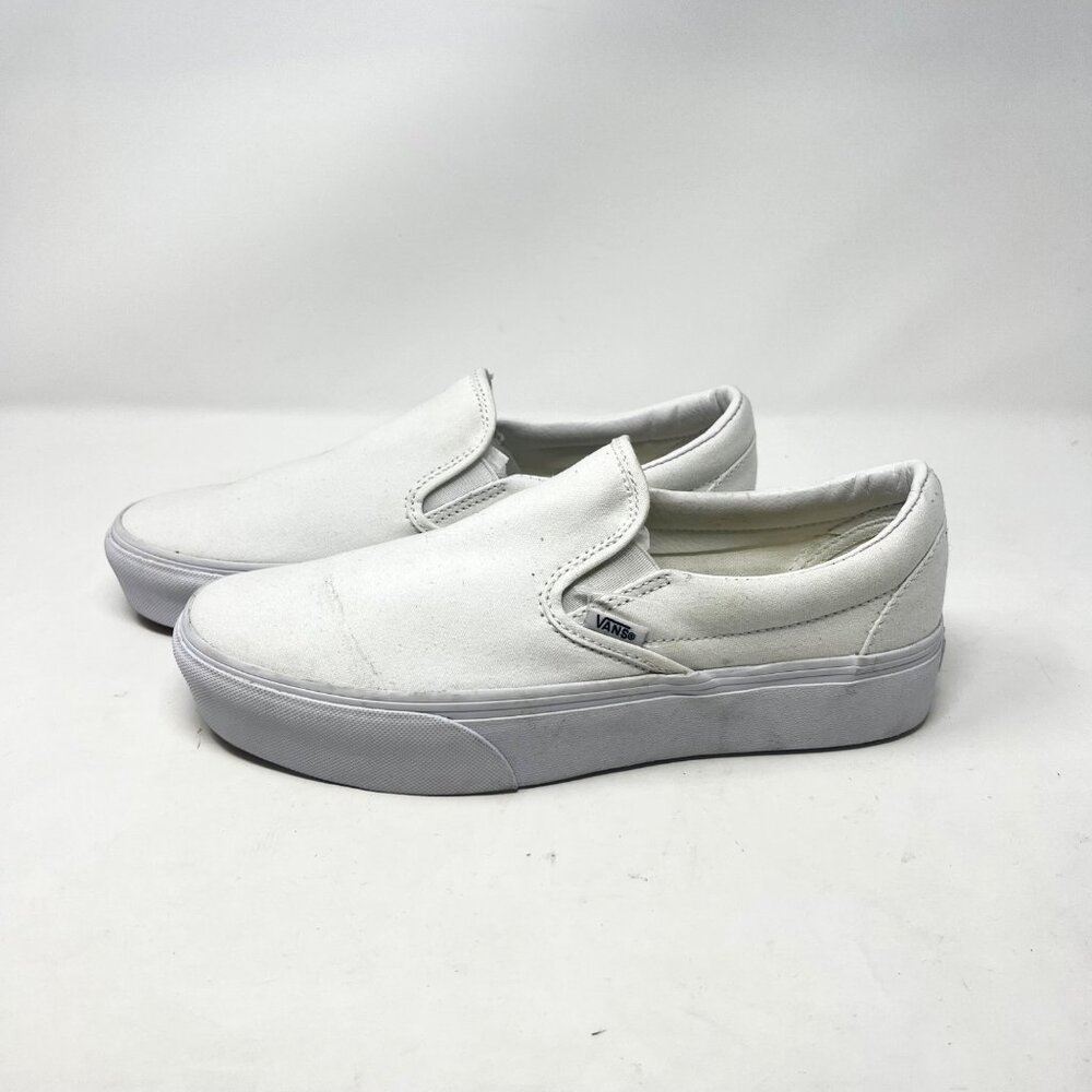 Vans Mens 8 Wm 9.5 Classic Slip On Solid White Skater Sneaker Shoes Indie Boho